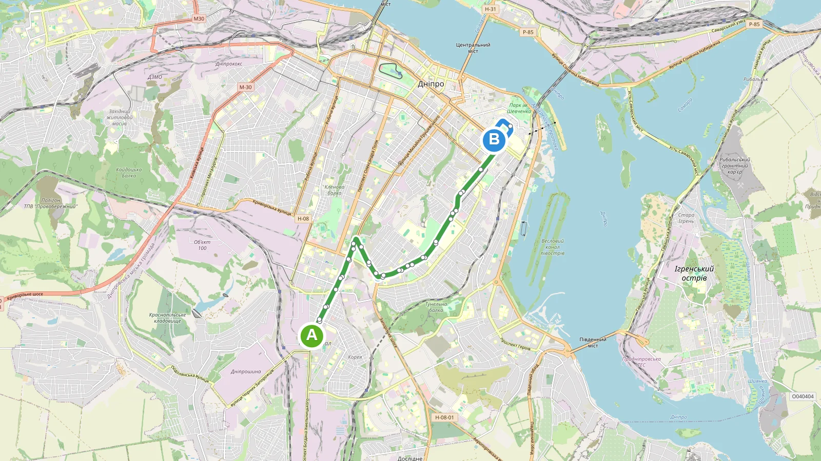 Карта маршруту Тролейбус 9 Дніпро