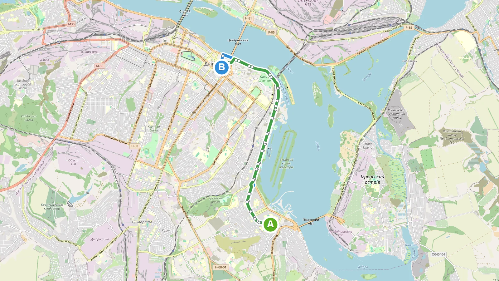 Карта маршруту РўСЂРѕР»РµР№Р±СѓСЃ 12 Р”РЅС–РїСЂРѕ
