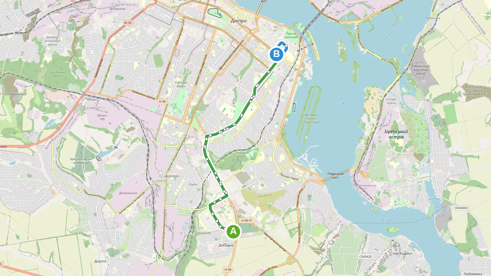 Карта маршруту РўСЂРѕР»РµР№Р±СѓСЃ 16 Р”РЅС–РїСЂРѕ