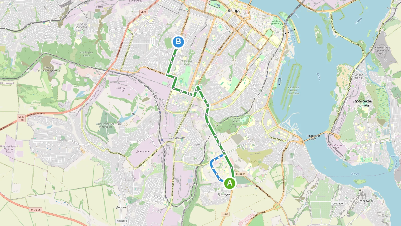 Карта маршруту Тролейбус 19 Дніпро