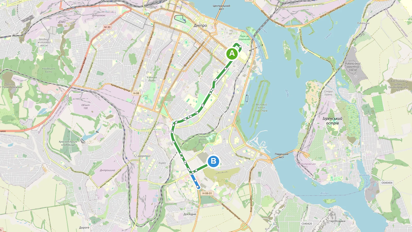 Карта маршруту РўСЂРѕР»РµР№Р±СѓСЃ 21 Р”РЅС–РїСЂРѕ