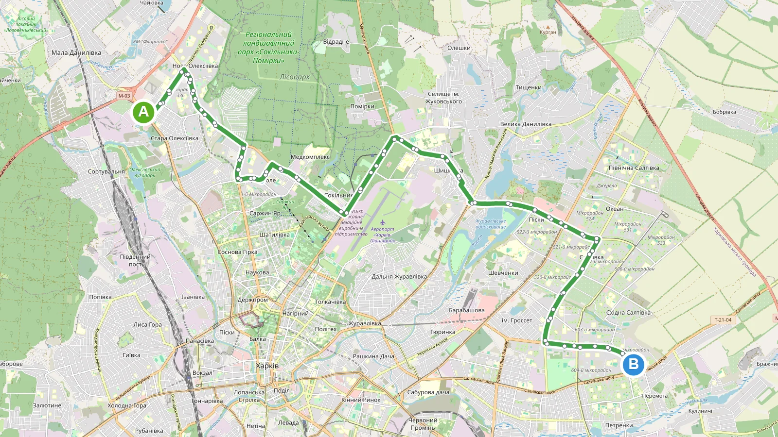 Карта маршруту автобуса 63 Харків