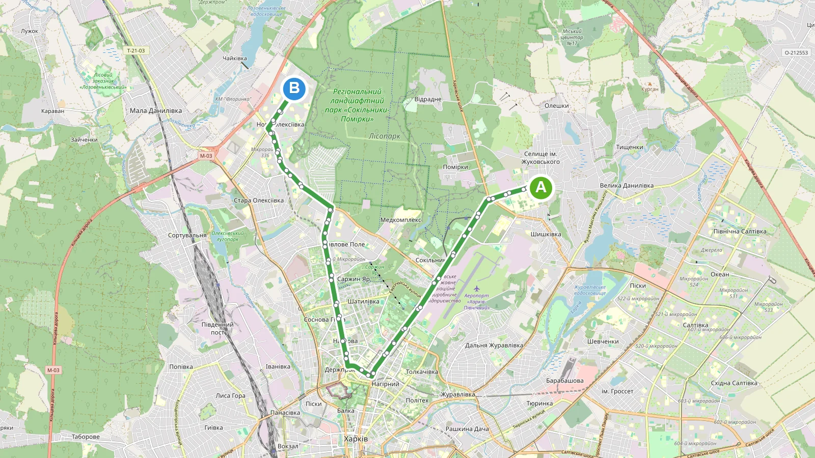 Тролейбус 2 Харків — карта маршруту