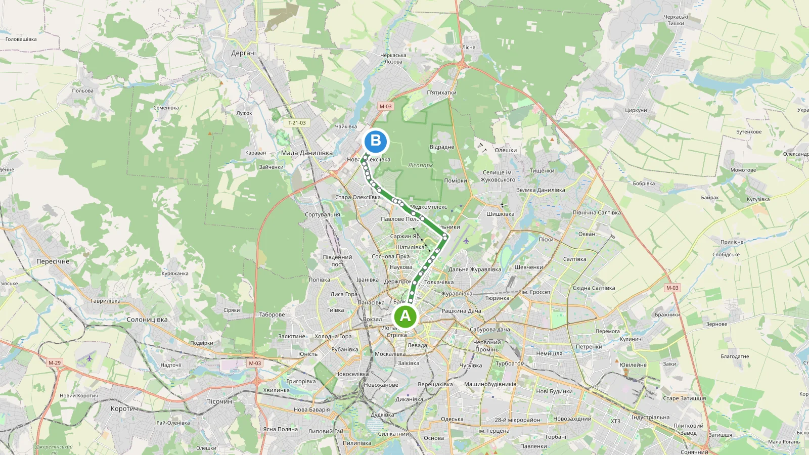 Карта маршруту тролейбуса 40 Харків