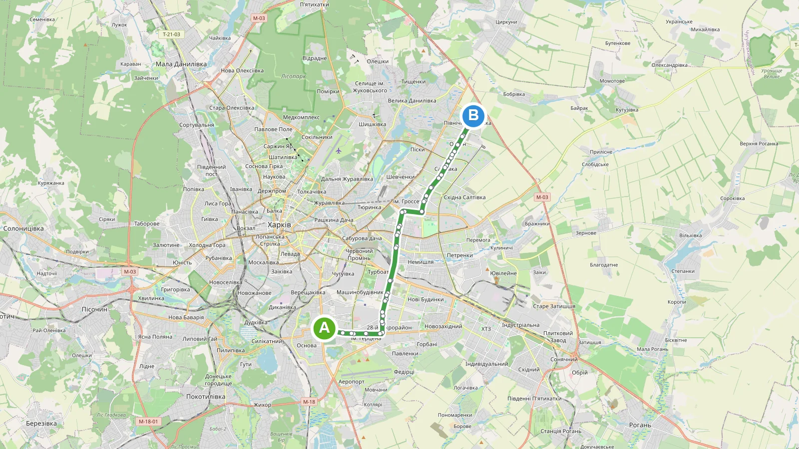 Тролейбус 35 Харків — карта маршруту